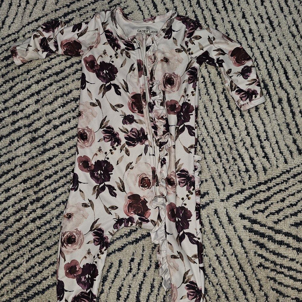 Caden Lane Floral Footie - Burgundy and Cream